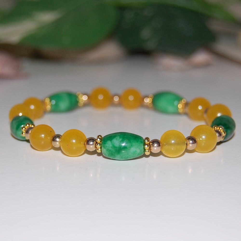 Jade Bracelet,Jade and Yellow Jade Beads,Gemstone Handmade Bracelet